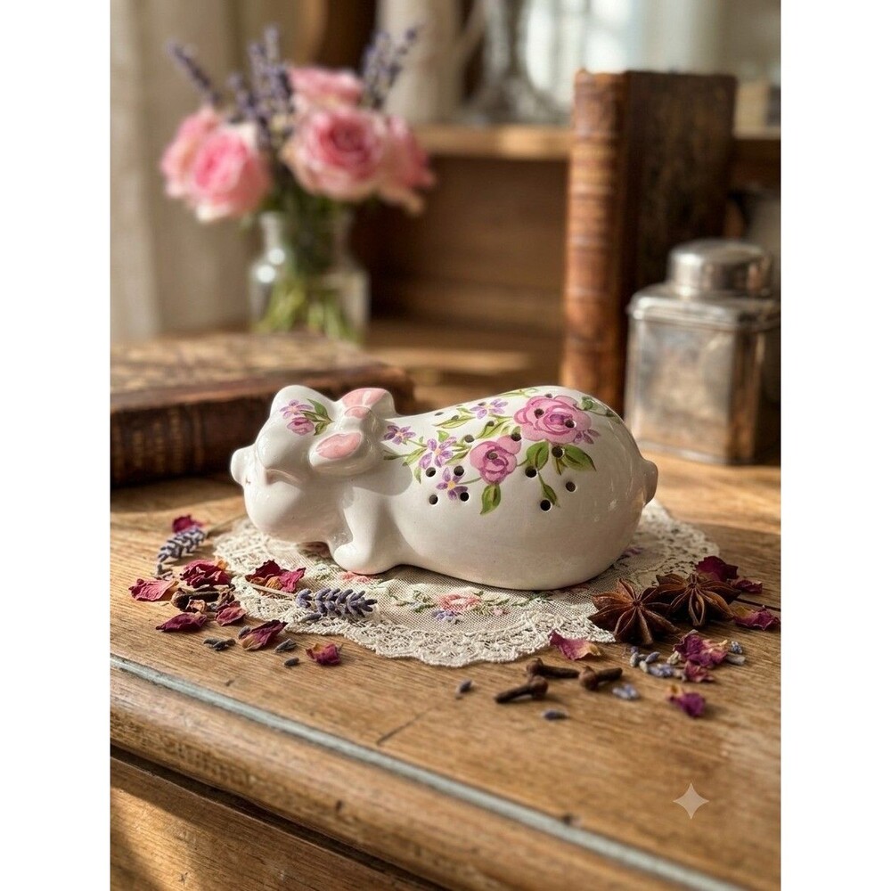 Avon Porcelain Sleeping Pig Potpourri Holder 1978 Ceramarte Brazil